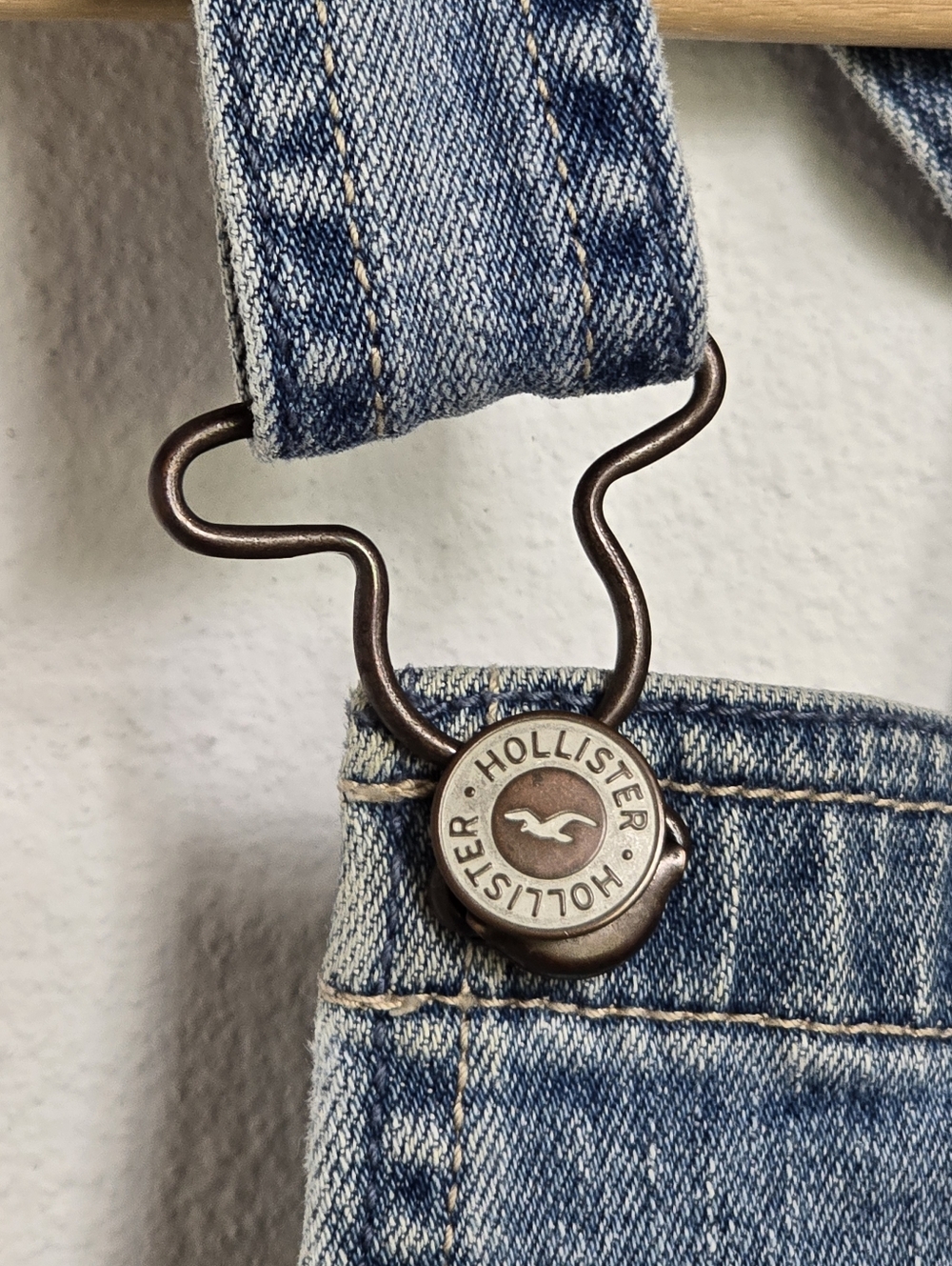 Hollister XS Distressed Denim Overalls Light Wash Skinny Fit - Picture 9 of 15
